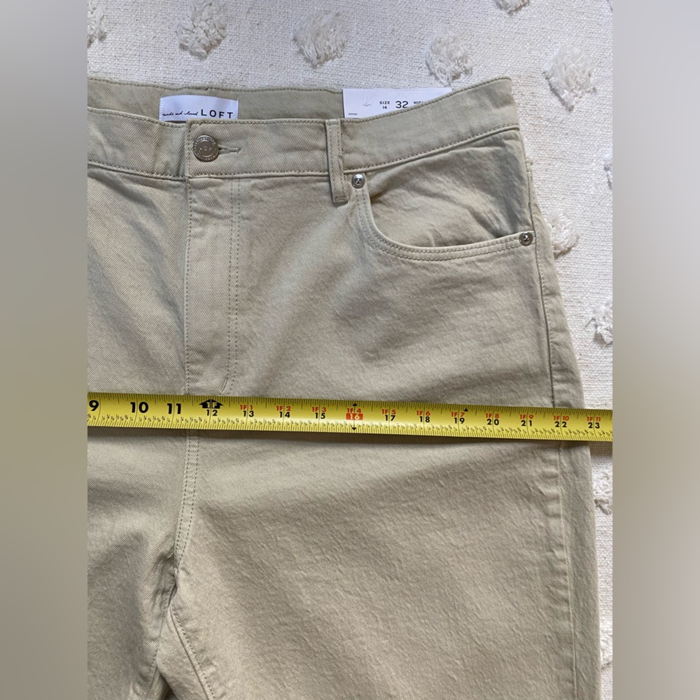 Loft High Rise Straight Crop Denim Jeans Frayed Hems Tan Beige Plus Size 32 - Picture 9 of 10